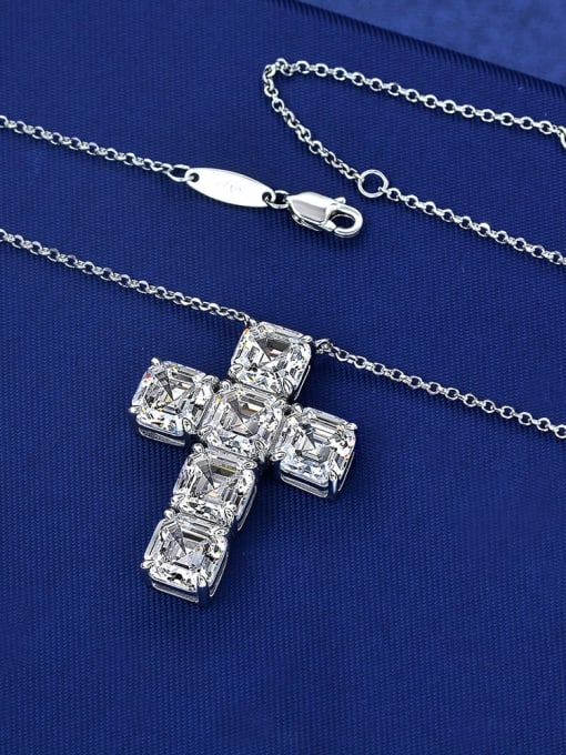 White [P 1082] 925 Sterling Silver High Carbon Diamond White Cross Trend Necklace